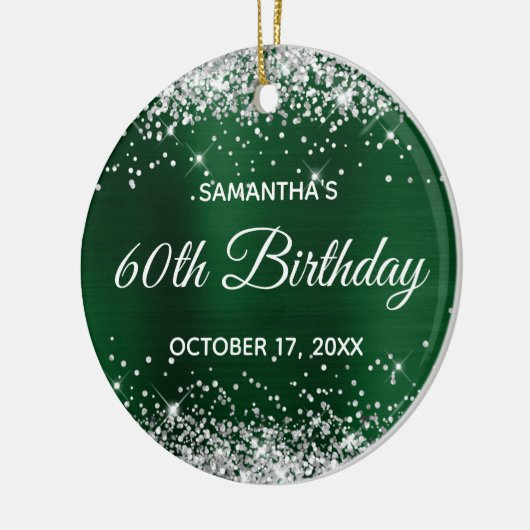 Silberner Glitzer Dunkler Grüner Film 60. Geburtst Keramik Ornament (Links)