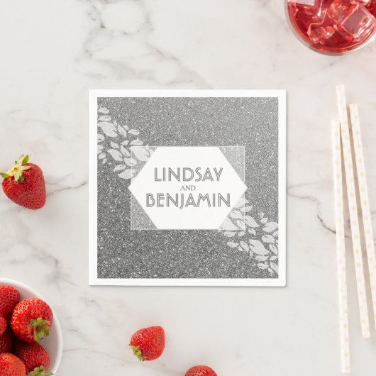 Silberner Glitzer Elegante Vintage Hochzeit Serviette (Beispiel)