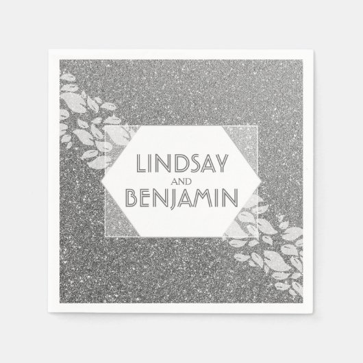 Silberner Glitzer Elegante Vintage Hochzeit Serviette (Vorderseite)