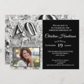 Silberner Glitzer Elegantes Foto 40. Geburtstag Pa Einladung (Vorne/Hinten)