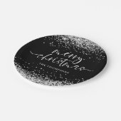 Silberner Glitzer Frohe Weihnachts-Party Schwarz Pappteller (Schrägansicht)