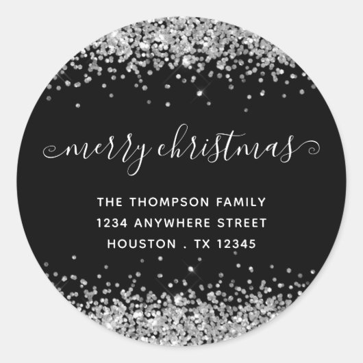 Silberner Glitzer Frohe Weihnachtsnachtsanschrift  Runder Aufkleber (Vorderseite)
