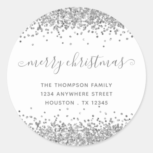 Silberner Glitzer Frohe Weihnachtsnachtsnacht Rück Runder Aufkleber (Vorderseite)