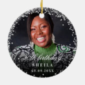 Silberner Glitzer Glitzern Foto Keramik Ornament (Hinten)