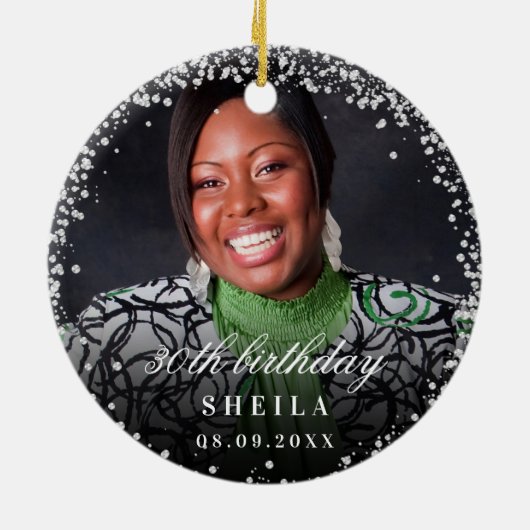 Silberner Glitzer Glitzern Foto Keramik Ornament (Hinten)