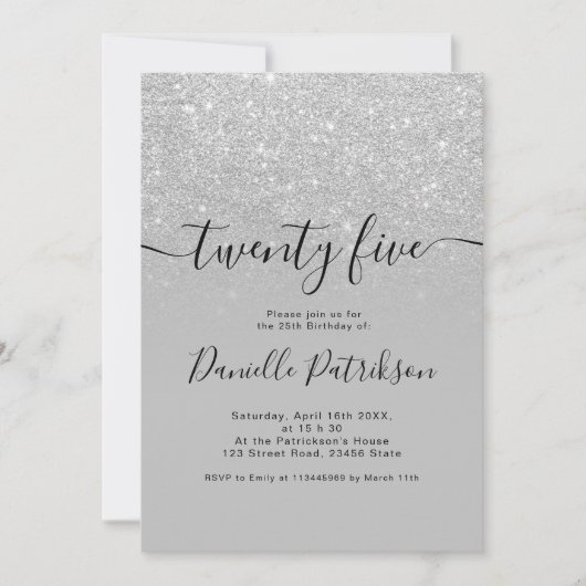 Silberner Glitzer Glitzern graue ombre fünfundzwan Einladung (Vorderseite)