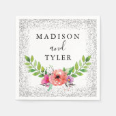 Silberner Glitzer Glitzern Watercolor Blumenstraub Serviette (Vorderseite)