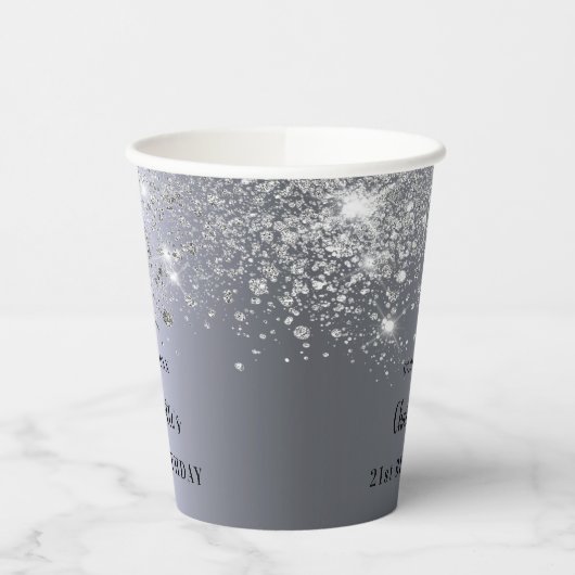 Silberner Glitzer Glitzern zum Geburtstag Pappbecher (Links)