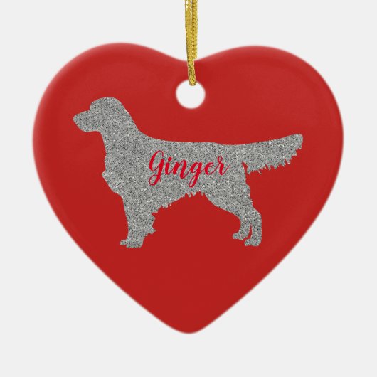 Silberner Glitzer Golden Retriever Weihnachtsschmu Keramik Ornament (Vorne)