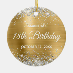 Silberner Glitzer Goldfolie 18. Geburtstag Keramik Ornament