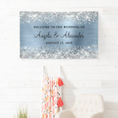 Silberner Glitzer Hellblauer Foil Hochzeit Begrüßu Banner (Insitu)