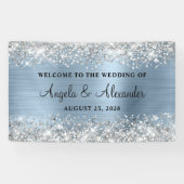 Silberner Glitzer Hellblauer Foil Hochzeit Begrüßu Banner (Horizontal)