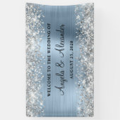 Silberner Glitzer Hellblauer Foil Hochzeit Begrüßu Banner (Vertikal)