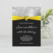 Silberner Glitzer Hellgelbes Herz 40. Geburtstag Einladung (Stehend Vorderseite)