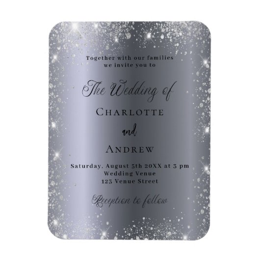 Silberner Glitzer - Hochzeitsfeier Magnet (Vertikal)