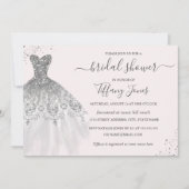 Silberner Glitzer Hochzeitskleid Rosa Brautparty Einladung (Vorderseite)