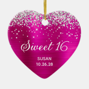 Silberner Glitzer Hot Foil Foil Sweet 16 Foto Keramik Ornament