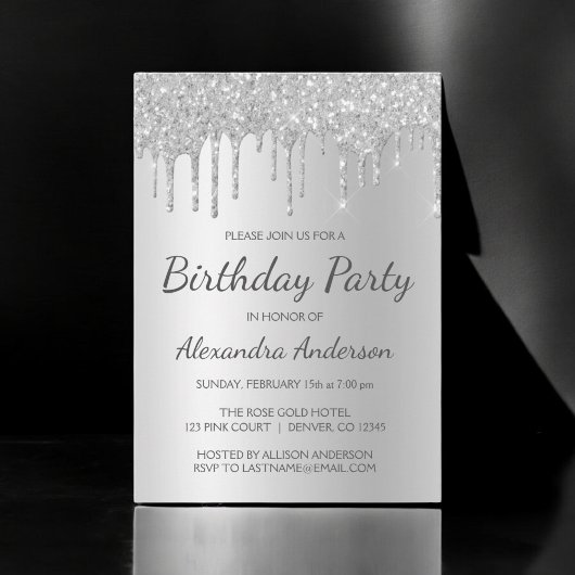 Silberner Glitzer jedes Alters Geburtstagspartei Einladung