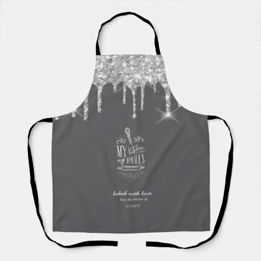 Silberner Glitzer lässt Bäckereiwerkzeuge fallen Schürze (Vorderseite)