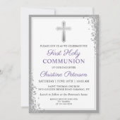 Silberner Glitzer Lavender Lila Erste Kommune Einladung (Vorderseite)