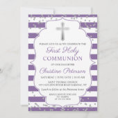 Silberner Glitzer Lavender Lila Erste Kommune Einladung (Vorderseite)