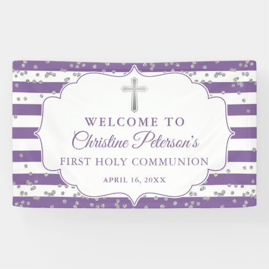 Silberner Glitzer Lila Erste Heilige Kommune Willk Banner (Horizontal)
