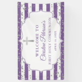 Silberner Glitzer Lila Erste Heilige Kommune Willk Banner (Vertikal)