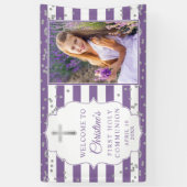 Silberner Glitzer Lila Erster Kommune Foto Banner (Vertikal)