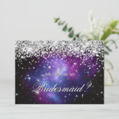 Silberner Glitzer Lila HimmelsBrautparty Einladung (Stehend Vorderseite)