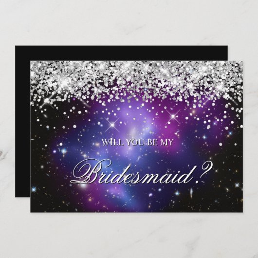 Silberner Glitzer Lila HimmelsBrautparty Einladung (Vorne/Hinten)
