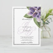 Silberner Glitzer lila Lavendel-Orchideenhochzeit Einladung (Stehend Vorderseite)