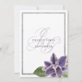 Silberner Glitzer lila Lavendel-Orchideenhochzeit Einladung (Rückseite)