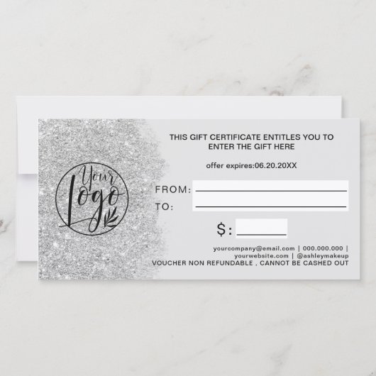 Silberner Glitzer-Logo-Gutschein (Rückseite)