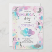 Silberner Glitzer Magisches Einhorn Geburtstag Einladung (Vorderseite)