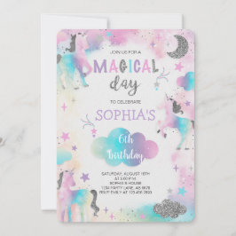 Silberner Glitzer Magisches Einhorn Geburtstag Einladung