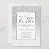 Silberner Glitzer Marmor verschoben neue Pläne Einladung (Vorderseite)