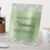 Silberner Glitzer Minze Grünfolie 16. Geburtstag Sockelschild (In Situ)