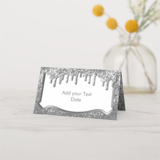 Silberner Glitzer mit Golden Tropfen Platzkarte (Rückseite)