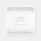 Silberner Glitzer Name White Frohe Weihnachten Serviette (Vorderseite)