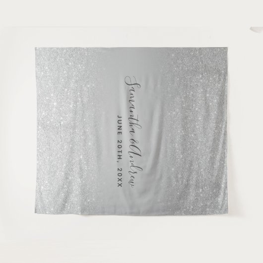 Silberner Glitzer Ober graue Hochzeitskulisse Wandteppich (Vorderseite (Horizontal))