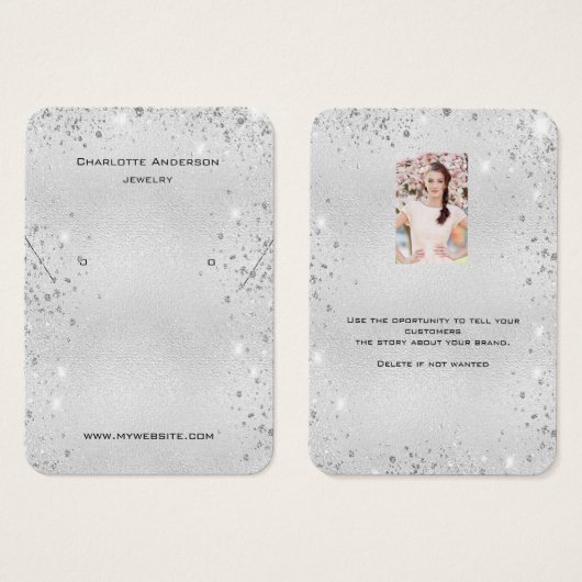 Silberner Glitzer Ohrringe Markenkarte für Foto (Vorne & Hinten)
