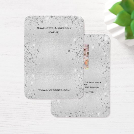Silberner Glitzer Ohrringe Markenkarte für Foto (Schreibtisch)