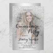 Silberner Glitzer ombre Metallisches Foto Quinceañ Einladung (Vorne/Hinten)