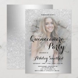 Silberner Glitzer ombre Metallisches Foto Quinceañ Einladung