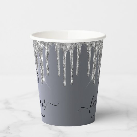 Silberner Glitzer Pappbecher (Links)