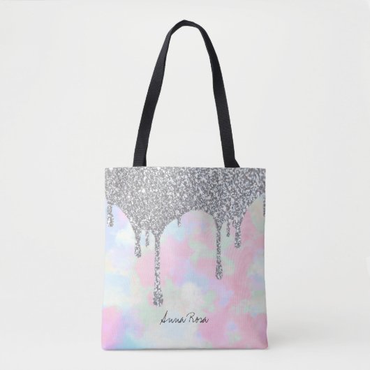 *~* Silberner Glitzer Pastel Unicorn Mermaid Rainb Tasche (Vorderseite)