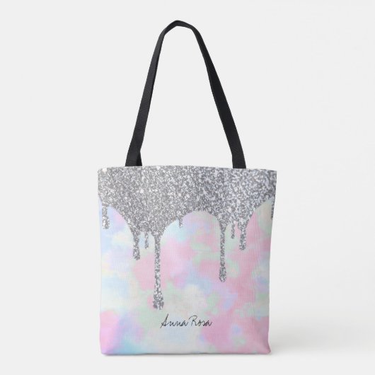 *~* Silberner Glitzer Pastel Unicorn Mermaid Rainb Tasche (Rückseite)