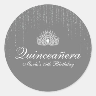 Silberner Glitzer Quinceanera Runder Aufkleber