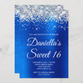 Silberner Glitzer Royal Blue Foil Sweet 16 Einladung (Vorne/Hinten)