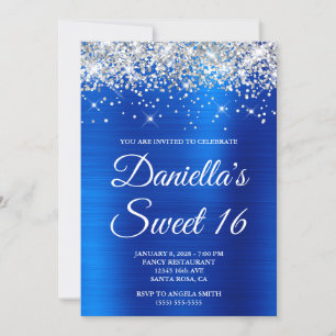 Silberner Glitzer Royal Blue Foil Sweet 16 Einladung